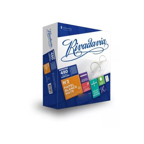Repuesto Rivadavia Blanco Mate N°3 Cuadriculado 480Hojas