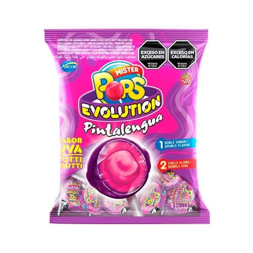 Chupetines Mister Pops Pintalengua Sabor Uva y Tutti Frutti x 24u