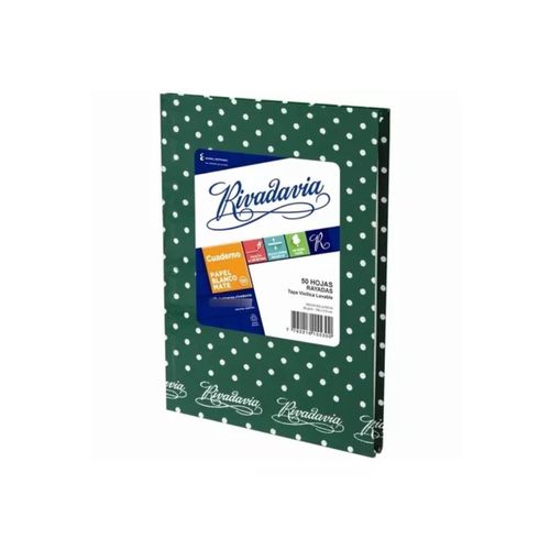 Cuaderno Rivadavia Tapa Dura Rayado Lunar Verde 50 Hojas