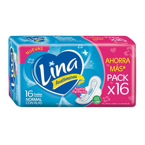 Toallas Femeninas Lina Con Alas 16Unidades
