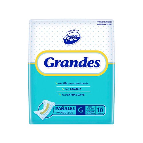 Pañal Para Adulto Primer Precio Con Gel Grande 10Unidades