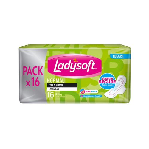 Toallita Femenina LadySoft Normal Con Alas Tela Suave 16Unidades