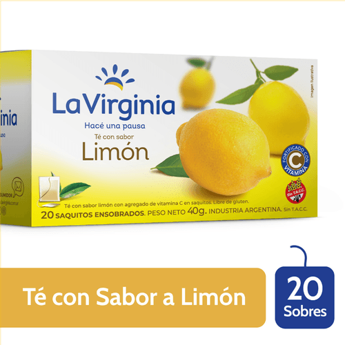 Té La Virginia con limón saquitos en sobres x 20 uni