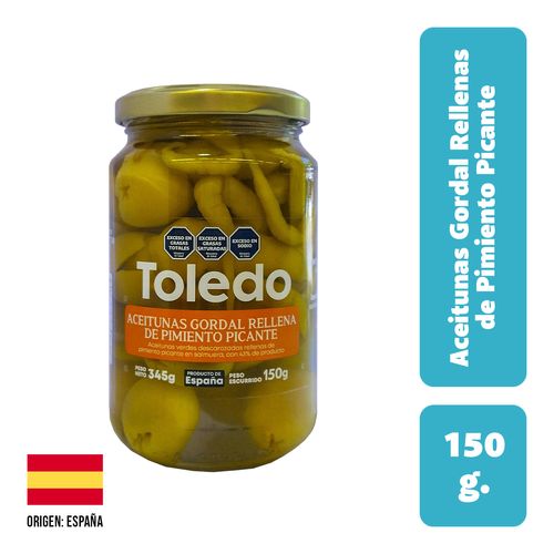 Aceitunas Verdes Toledo Gordal Rellenas de Pimiento Picante 150g