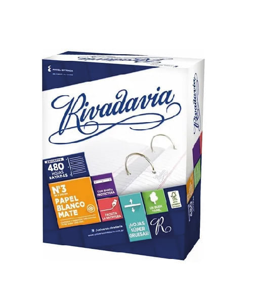 Repuesto Rivadavia Blanco Mate N°3 Rayado 480Hojas