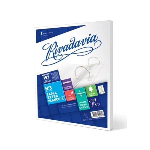 Repuesto Rivadavia Blanco Mate N°3 Cuadriculado 192 Hojas