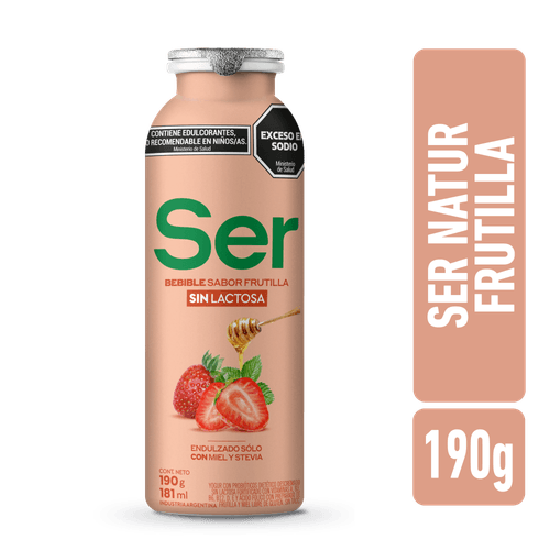 Yogur Ser Natur Frutilla Descremado Botella 190g