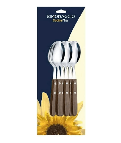 Cucharas para Té de Acero con mango de Madera Simonaggio 6 unidades.