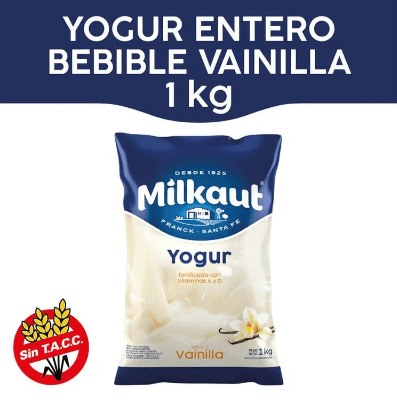 Yogur Milkaut Entero Bebible Vainilla en Sachet 950g
