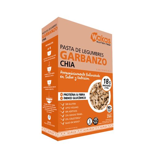 Fideos Fusilli Garbanzos y Chía Wakas x 250 grs.