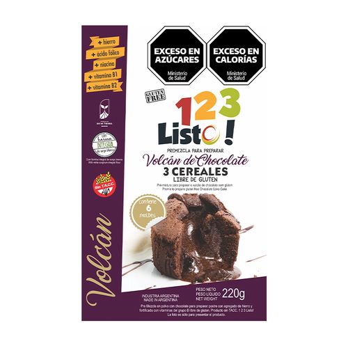 Premezcla 123 Listo Volcán de Chocolate Sin Tacc 220g
