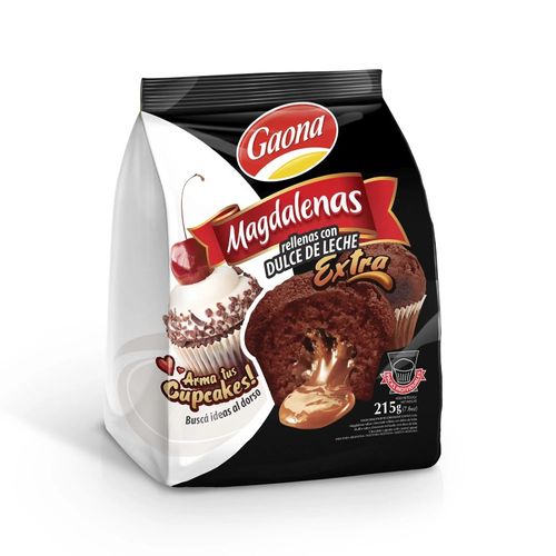 Magdalenas Gaona de Chocolate Rellena de Dulce de Leche 215g