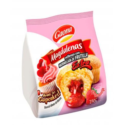 Magdalenas Gaona Rellenas Con Mermelada de Frutilla 215g