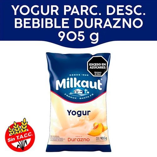 Yogur Milkaut Entero Bebible Durazno Sachet 900g
