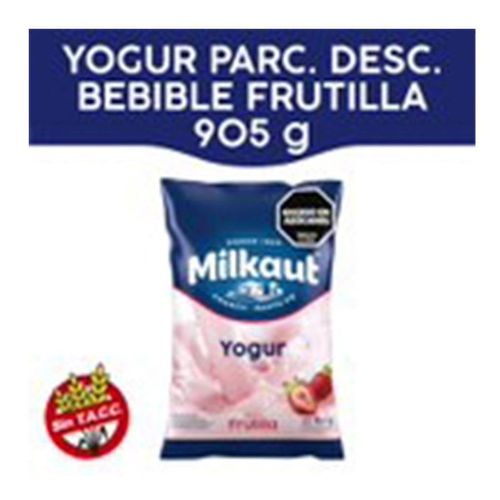 Yogur Milkaut Entero Bebible Frutilla Sachet 900g