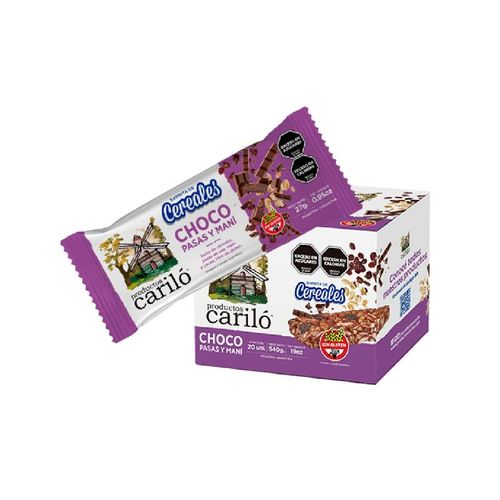 Barrita de Cereal Cariló Pasas de Uva, Maní y Cacao 27g
