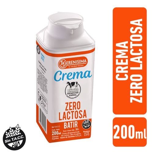 Crema La Serenísima Zero Lactosa Para Batir 200ml