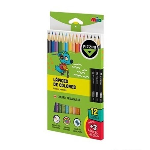 Lapices Pizzini De Colores Largos + 3 Negros 15Unidades
