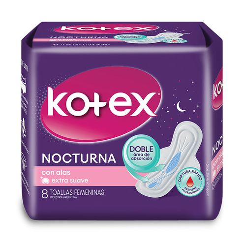 Toallas Femeninas Kotex Nocturna 8Unidades