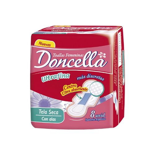 Toallas Femenina Doncella Ultrafina Tela Seca 8Unidades