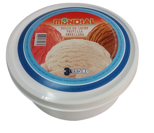 Helado de Dulce de Leche, Americana y Frutilla Mondial 1500g