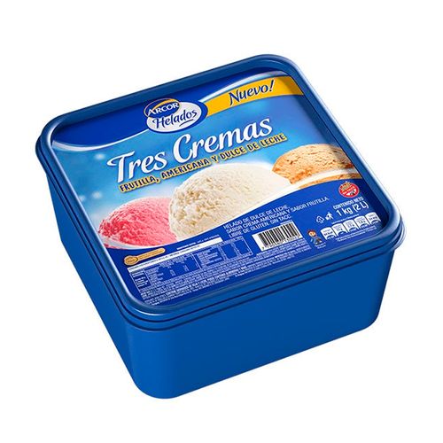 Helado Arcor Tres Cremas Frutilla, Americana y Dulce de Leche 1Kg